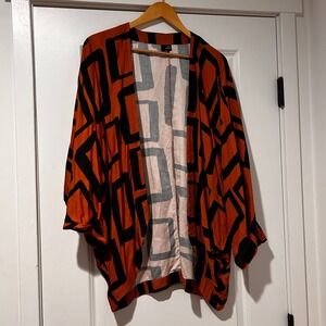 Lisa Bayne Open Front Cardigan Kimono Artsy Lagenlook Geo Women's Medium Large